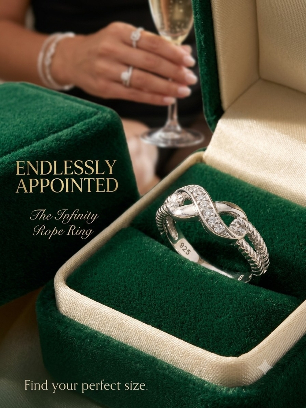 Sterling Infinity Rope Ring with Pavé Accents - Silver